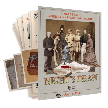 A picture of the documents included in Nights Draw - A murder mystery party game.